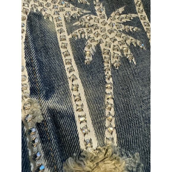 EUC Amiri Swarovski Palm Tree Trucker Denim Jacket - Picture 12 of 15